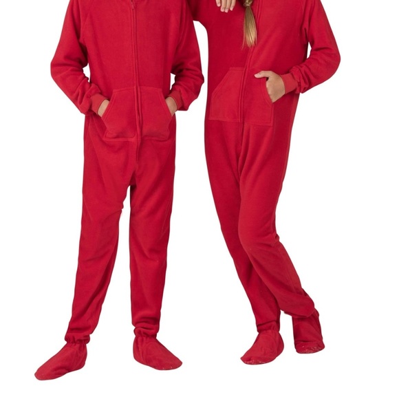 Footed Pajamas With Hood Red Size Kids Medium New - Picture 3 of 8